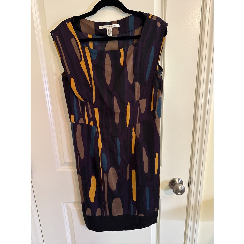 DVF Diane von Furstenberg Samuella Traveler prune silk shift purple yellow Sz 6